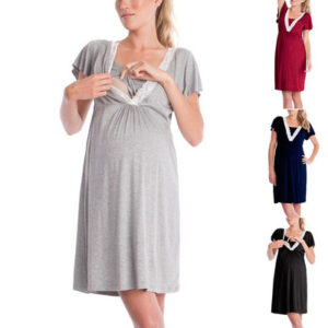 Maternity Nursing Breastfeeding Dresses Cotton V-Neck Loose Motherhood Pregnancy Women Dress Summer Clothes