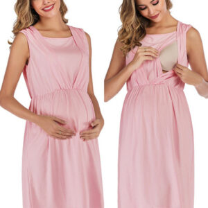 Nursing Dresses Summer Crew Neck Sleeveless Maternity Breastfeeding Dress